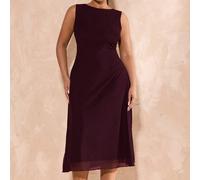 Robe mi-longue élégante en maille noire coupe près du corps en forme de A pour femmes grandes tailles. Convient pour la remise des diplômes, le mariage, le style français, les soirées, les anniversair