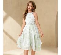 Robe mi-longue élégante et luxueuse sans manches verte pour filles, convient pour les vacances, les mariages, les demoiselles d'honneur, les festivals, les représentations, les fêtes, les anniversaire