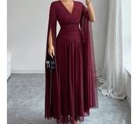 Robe mi-longue évasée à ligne A avec encolure en V, taille élastique, doublure en maille et tricot. Avec fermeture éclair cachée, manches extra longues avec fente. Style vintage français élégant, conv