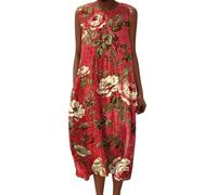 Robe Mi Longue Femme Été Chic Et Elegant Shirt Robes San Manches Casuel Ample A-Line Imprimé Fleur Robes Col V Bohème Fluide Robe De Soiree Femme Vintage Dress pour Plage Vacances