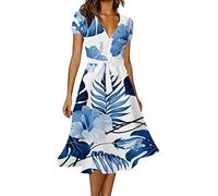 Robe Mi - Longue Femme éTé Imprimé Polka Dot Col en V Manches Courtes Robe éLasticité Casual Tunique Pin-Up Robe De SoiréE Chic Et Elegant Robe sous Le Genou pour FêTe