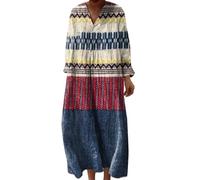 Robe Mi Longue Femme Pas Cher Chemisier Robes Manches Longues Casuel Ample A-Line Imprimé Fleur Robes Col en V Ronde Courte Robe De Soiree Femme Vintage Dresses pour Fête Travail