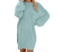 Robe Mi Longue Femme Pull- Robe Manche Longue Col Rond Coupe Ample Doux Décontracté Couleur Unie Droit Chic Et Élégants De Tous Les Jours Polyvalent Streetwear Dress pour Automne Hiver