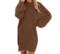 Robe Mi Longue Femme Pull- Robe Manche Longue Col Rond Coupe Ample Doux Décontracté Couleur Unie Droit Chic Et Élégants De Tous Les Jours Polyvalent Streetwear Dress pour Automne Hiver