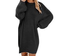 Robe Mi Longue Femme Pull- Robe Manche Longue Col Rond Coupe Ample Doux Décontracté Couleur Unie Droit Chic Et Élégants De Tous Les Jours Polyvalent Streetwear Dress pour Automne Hiver