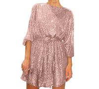 Robe Mi Longue Femme - Robe De SoiréE à Paillettes Et Perles pour Femmes à Lacets Manches Longues Jupe Longue SoiréE