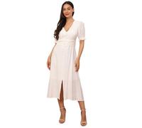 Robe mi-longue fendue à manches ballons en broderie anglaise.Dotée de boutons sur le buste avec détails plissés.Modèle avec doublure S
