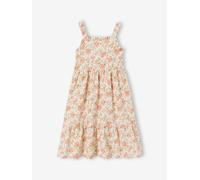 Robe mi longue imprimée fleurs écru 14A