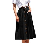 Robe mi-longue, jupe kawaii avec poches, taille haute, ligne A pour femme, robe longue, robe d'été, jupe longue, jupe d'été tendance, robe maxi d'été, Noir , 44