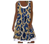 Robe Mi Longue Lin Bohème Chic, Maxi à Imprimé Floral pour Femme, Col Rond, Sans Manches, Plage Fluide Ample