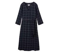 Robe mi-longue marine à carreaux blancs avec une coupe droite et un col en V 38