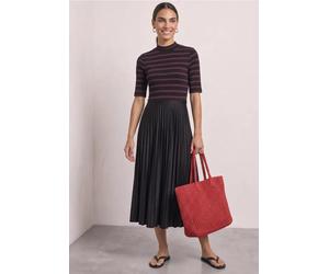 Robe mi-longue plissée à rayures