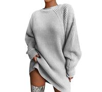 Robe mi-longue pour femme - Pull d'hiver léger doux et confortable à manches longues - Pull en polaire uni - Couleur unie - Décontracté - Vêtements tendance pour l'automne, gris, XXL