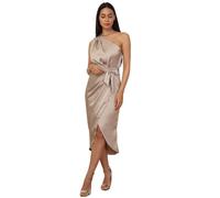 Robe mi-longue satinée asymétrique style portefeuille.Modèle drapé sur le buste et la taille avec ceinture à nouer.Dotée d'une ferme XS