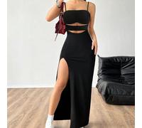 Robe mi-longue unie pour femme, robe nuisette, ajourée, minimaliste, à la mode, idéale pour l'été L,M,S,XL,XSUnicoloreÉtoffe