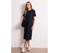 Robe midi à col rond avec boutons aux manches