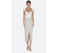 Robe midi à corset blanc brodé et fente frontale - M