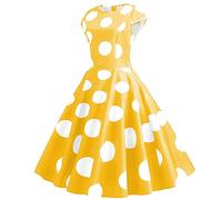 Robe midi à pois pour soirée, bal de fin d'année, manches imprimées, robe trapèze courte rétro vintage pour femme, jaune, M
