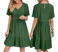 Robe midi à volants pour femme, coupe ample, manches courtes, style bohème décontracté, Vert, XL
