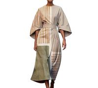 Robe midi avec manches pour femme, robe trapèze, imprimé abstrait, robe d'été à manches 3/4 avec ourlet irrégulier, robe d'été vintage, robe d'été colorée pour occasions formelles et informelles, M