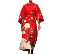 Robe midi avec manches pour femme, robe trapèze, imprimé abstrait, robe d'été à manches 3/4 avec ourlet irrégulier, robe d'été vintage, robe d'été colorée pour occasions formelles et informelles