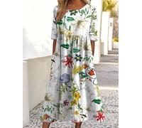 Robe midi décontractée à imprimé floral pour femme, coupe ample, manches mi-longues, légère pour bureau, voyage, rendez-vous galant, w nd