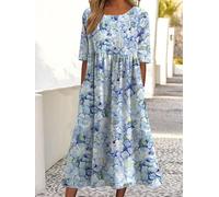Robe midi décontractée à imprimé floral pour femme, coupe ample, manches mi-longues, légère pour bureau, voyage, rendez-vous galant, w nd