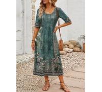 Robe midi décontractée à imprimé floral pour femme, coupe ample, manches mi-longues, légère pour bureau, voyage, rendez-vous galant, w nd