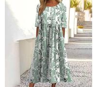 Robe midi décontractée à imprimé floral pour femme, coupe ample, manches mi-longues, légère pour bureau, voyage, rendez-vous galant, w nd