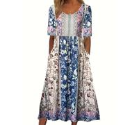 Robe midi décontractée à imprimé floral pour femme, coupe ample, manches mi-longues, légère pour bureau, voyage, rendez-vous galant, w nd