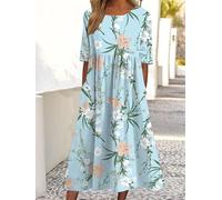 Robe midi décontractée à imprimé floral pour femme, coupe ample, manches mi-longues, légère pour bureau, voyage, rendez-vous galant, w nd