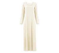 Robe midi d'hiver à manches longues - T-shirts basiques pour femmes en coton à col rond, coupe ample, fuselée à la taille, robe de couche de base musulmane, robe sous jupe, épaules droites, robe maxi