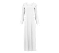 Robe midi d'hiver à manches longues - T-shirts basiques pour femmes en coton à col rond, coupe ample, fuselée à la taille, robe de couche de base musulmane, robe sous jupe, épaules droites, robe maxi