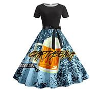 Robe midi Dirndl pour femme - Robe de cocktail pour femme - Manches courtes - Longueur genou - Ligne A - Corne Swing - Robe de fête formelle du 19ème siècle, bleu, S