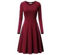 Robe midi élégante pour femme - Robe vintage décontractée à manches longues coupe trapèze coupe ample col rond couleur unie taille empire robe t-shirt pour l'automne et l'hiver fête bureau au