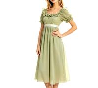 Robe midi élégante sans manches avec haut à volants, jupe dégradée, corset à lacets dans le dos pour femme, idéale pour les vacances, les rendez-vous d'affaires, les loisirs, les rendez-vous, les