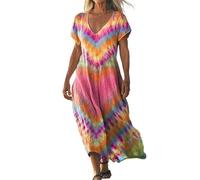 robe midi en coton et lin pour femme, trapèze à col en V profond, d'été à manches courtes, motif floral, légère, XXL