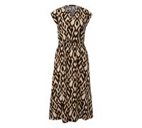 Robe midi en lin mélangé imprimée animal évasée col rond femme COMMA Marron 36