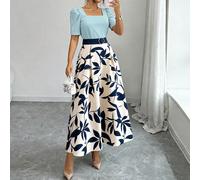 Robe midi femme à imprimé floral et végétal, design patchwork, taille cintrée, coupe évasée, élégante et charmante, pour vacances, trajets, festival de musique, bohème, Riviera française, plage, rende