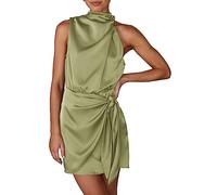 Robe Midi Fraude Robes De Soleil pour Femmes Robes Décontractées Couleur Solide De La Femme Robe De Soirée Sexy Robes Fleuries 2023 Brunch Tenues Modestes Robes D'Été Invités De (XL, armée Verte)