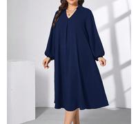 Robe midi noire ample, décontractée et confortable, aux manches longues et col en V, pour femmes grande taille, convenant pour la mode de tous les jours, les sorties à l'église, le style "old money",