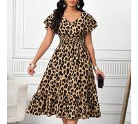 Robe midi plissée avec volants et imprimé léopard, ceinturée. Robe décontractée, élégante pour tous les jours, les fêtes, les anniversaires et les événements, le bureau, les vacances. Robe de thé, rob