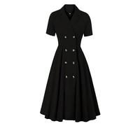 Robe midi pour femme à double boutonnage boutonnée, robe vintage pour le travail, Noir , XL