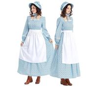 Robe midi pour femme, motif floral de prairie coloniale, pèlerin, guerre civile, col carré, petit imprimé, robe trapèze pour Halloween, charmante, vintage, respirante, robes historiques pour Halloween