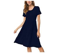 Robe midi pour femme, robe décontractée à manches courtes avec poches, robe d'été taille haute, robe pour femme, robe d'invitée de mariage, bleu, 3-4ans(100 cm)