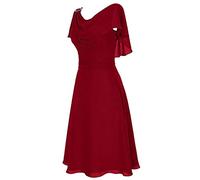 Robe midi pour femme - Taille haute - Pour mariage, demoiselle d'honneur - Robe de bal - Polyester - Style décontracté - Noir - Tenue de vacances, Rouge, S