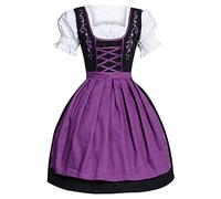 Robe midi traditionnelle bavaroise pour femme - Avec tablier Dirndl - En velours - Ensemble complet pour costume bavarois - Oktoberfest 2025, 3-violet, M