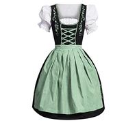 Robe midi traditionnelle bavaroise pour femme - Avec tablier Dirndl - En velours - Ensemble complet pour costume bavarois - Oktoberfest 2025, 3 verts., M
