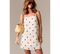 Robe mini à bretelles fines et dos nu en lin à pois, style balançoire pour les vacances et la plage. Robe de soirée style trapèze pour la fête L,M,S,XL,XSGéométriqueTissu tissé