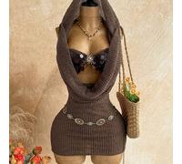 Robe mini à capuche avec décolleté plongeant pailleté, romantique pour les vacances, sexy pour une escapade, rétro pour un festival de musique, tropicale pour une station balnéaire, pour un rendez-vou